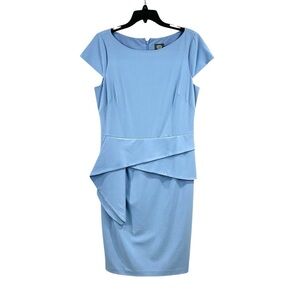 Vince Camuto Periwinkle Blue Cap Sleeve Asymmetrical Peplum Crepe Sheath Dress